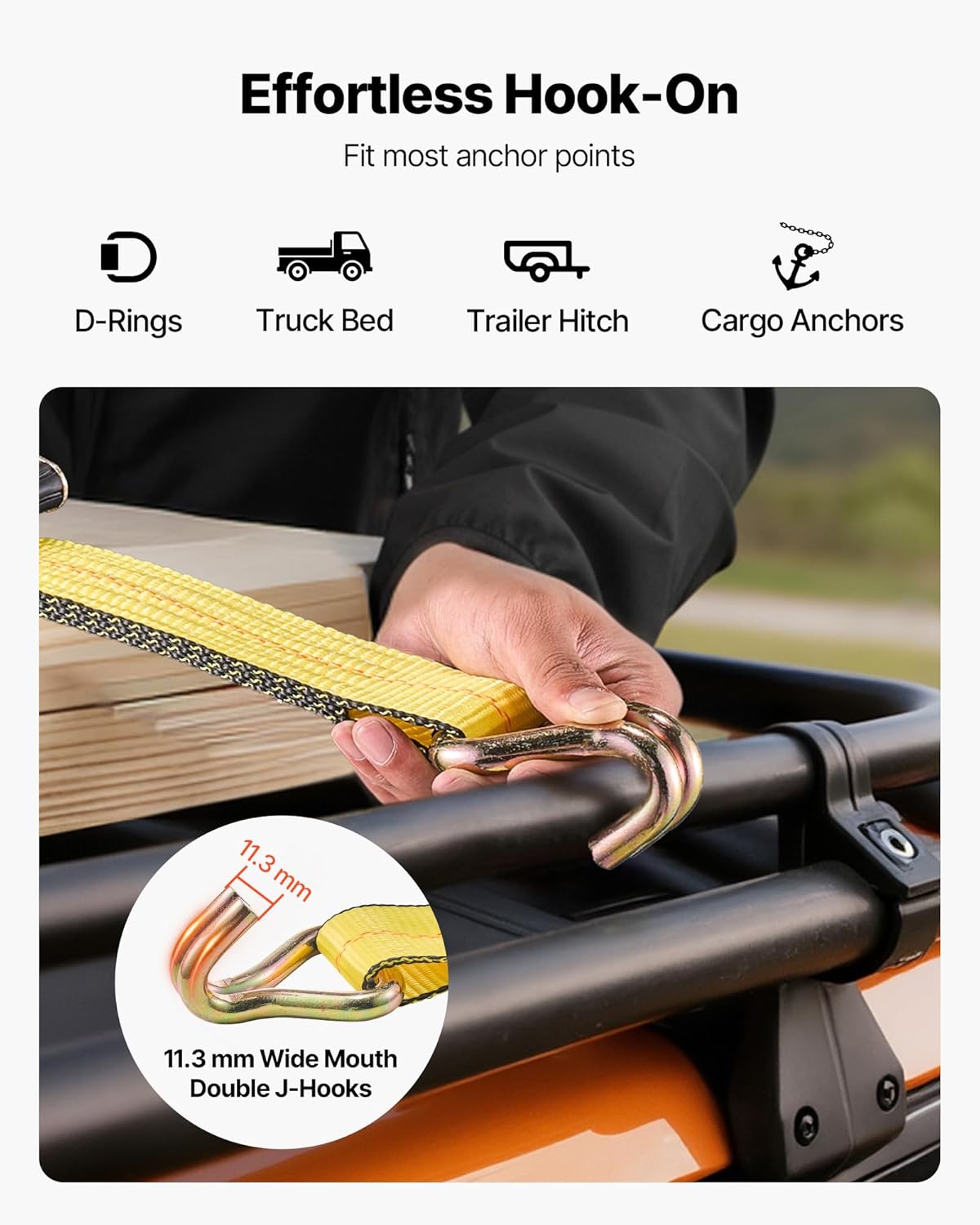 VEVOR Ratchet Straps, 2 in x 30 ft, Heavy Duty Tie Down Straps with Double J Hook, 10,000 lbs Break Strength, Tie Down Ratcheting for Moving, Trailers, Motorcycles, Kayaks, Car Roof, 10 Pack