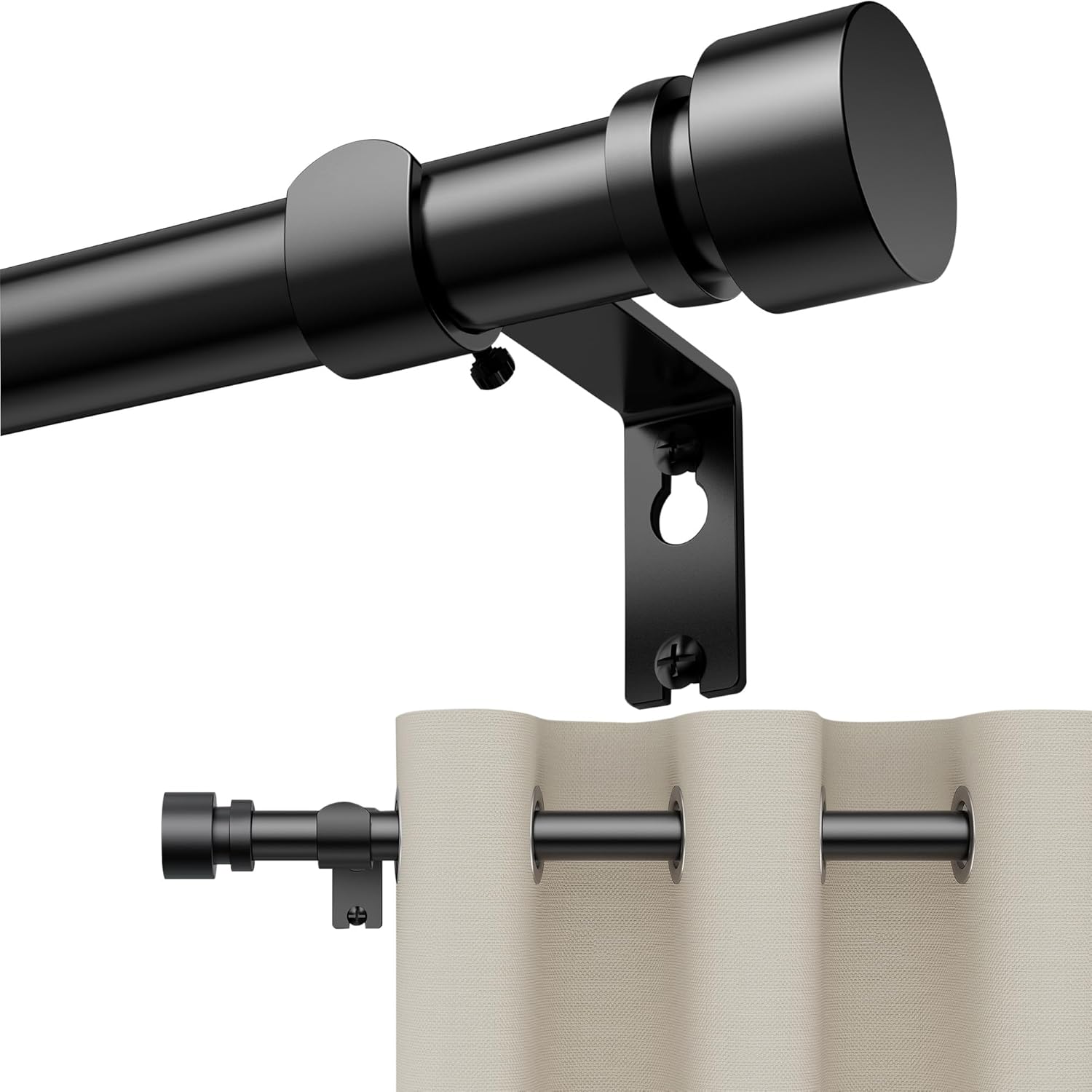 Curtain Rods 18-92 inch, for Window 84 Inch, Adjustable Length Heavy Duty Diameter 7/8 inch, Modern Finials, Black 18-92 inch (win 84 inch)