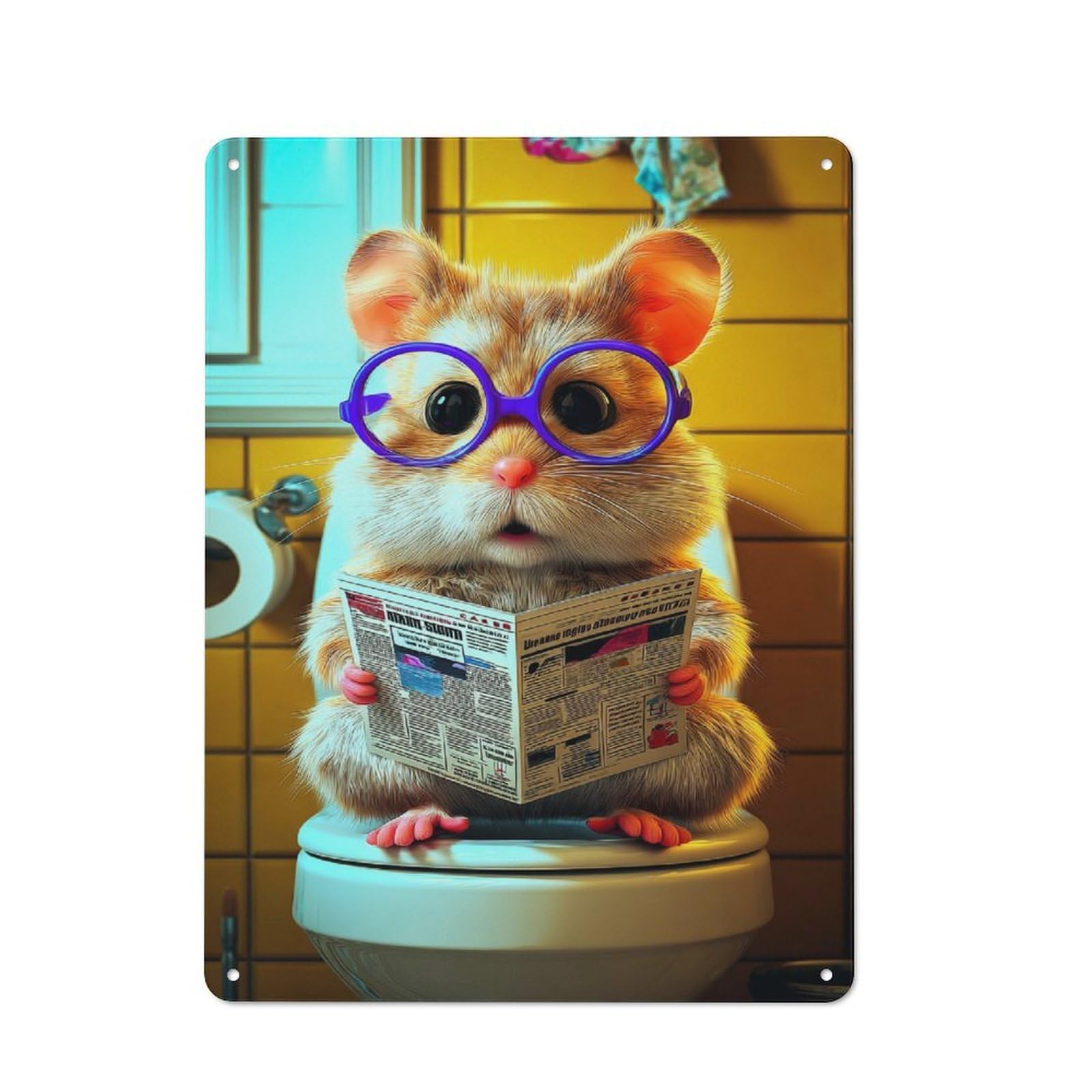 Junmoney Hamster Reading Newspaper On Toilet Vintage Tin Sign 40X30cm With For Workshop Wall, For Makers And Diy Enthusiasts, For Retro Home Interiors
