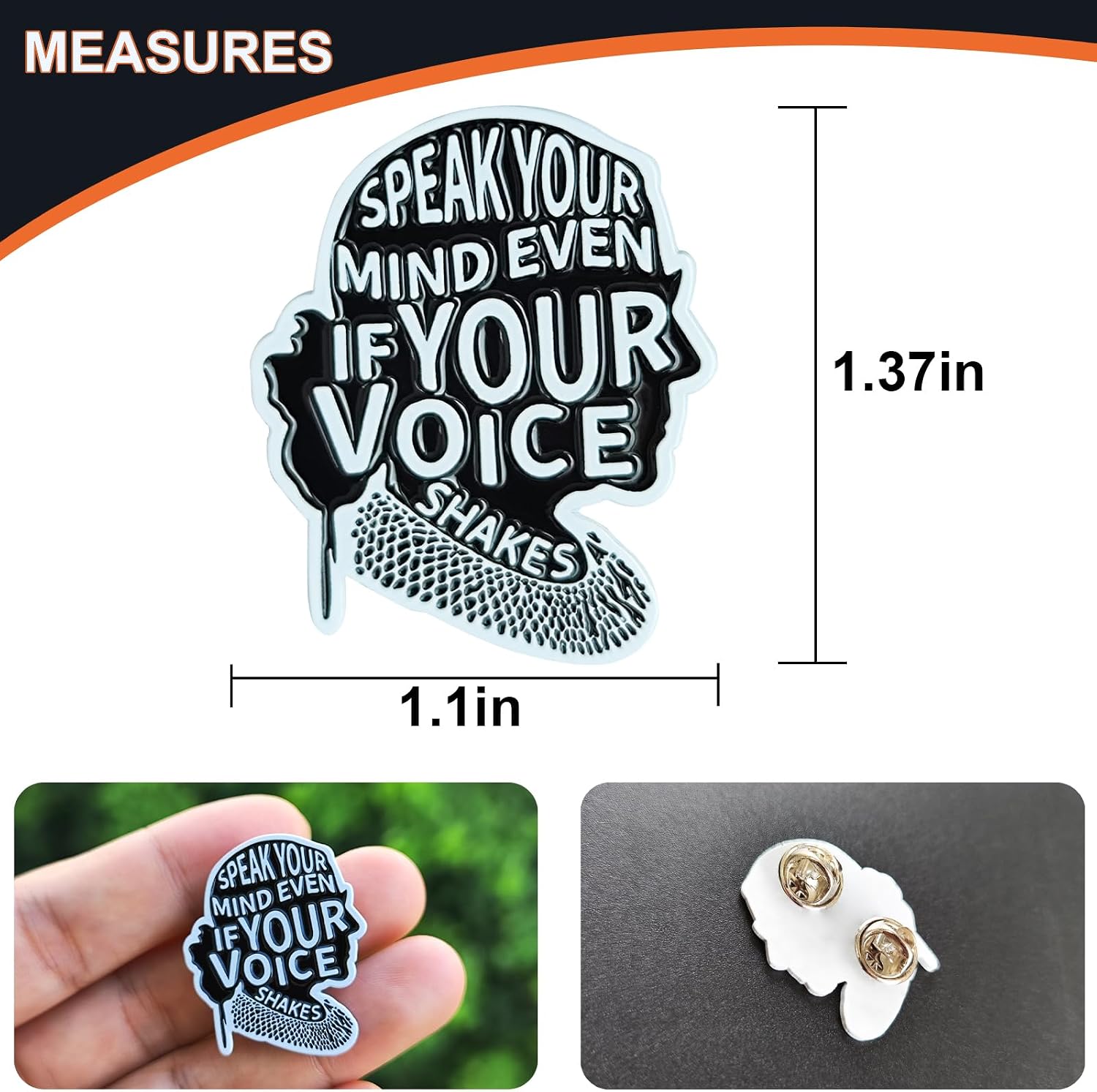 Speak Your Mind Even If Your Voice Shakes Ruth Bader Ginsburg I Dissent Feminist Women Girl Power Rights Supreme Court Justice Equality Hope Love RBG Enamel Lapel Pin Badges for Holiday Gifts Decoration