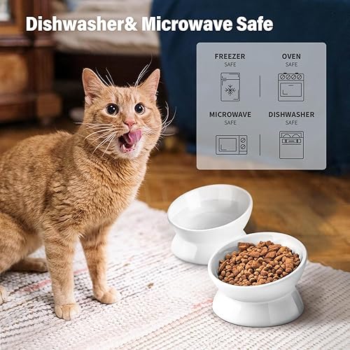 Miniatura 7 de Cuencos elevados de cerámica para gatos, platos inclinados para alimentos o agua, cuenco elevado de porcelana para mascotas, protege la columna