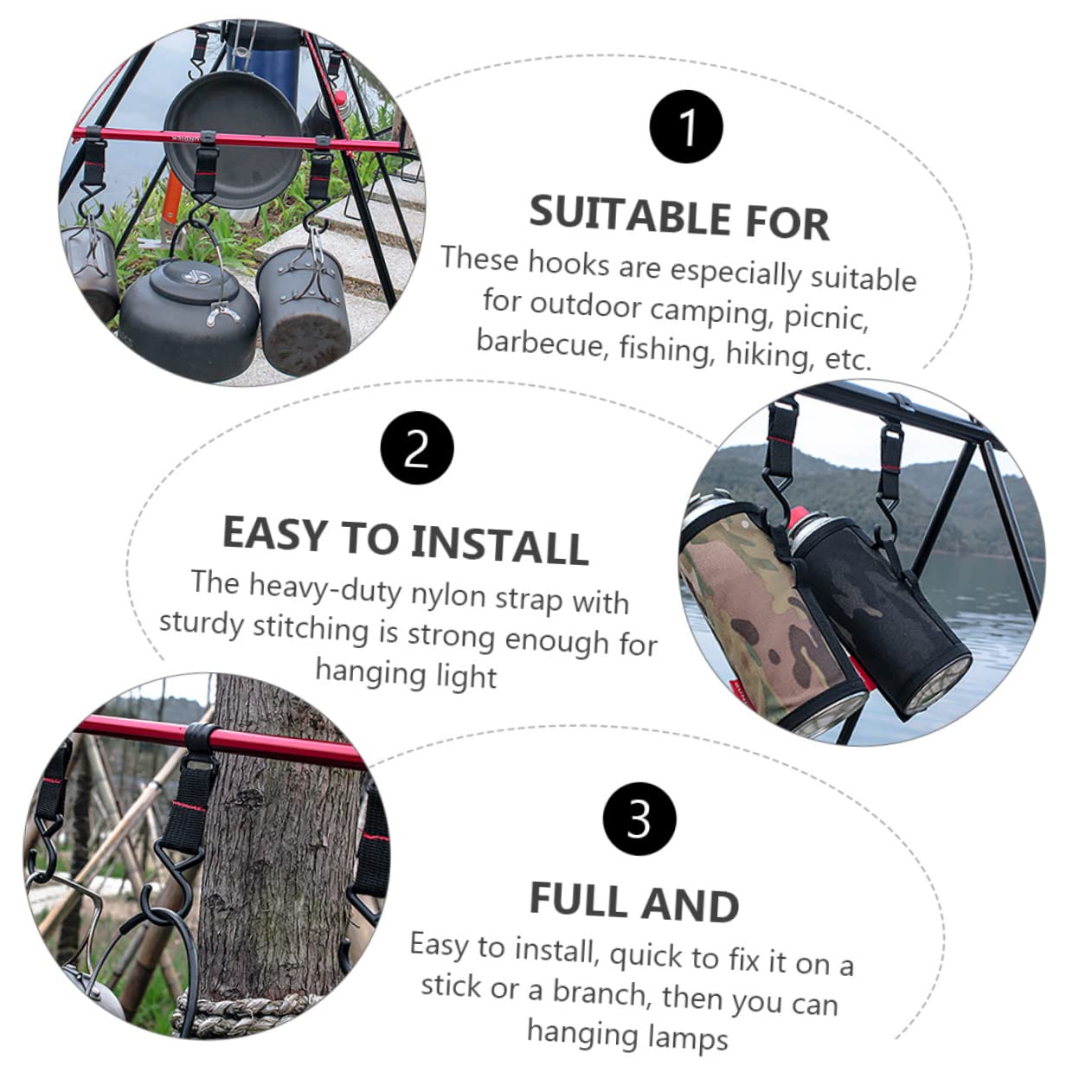 5pcs Camping Hook Hanger Movable Storage for Outdoor Activities Easy Installation for Camping Fishing BBQ and More Fits Pipes