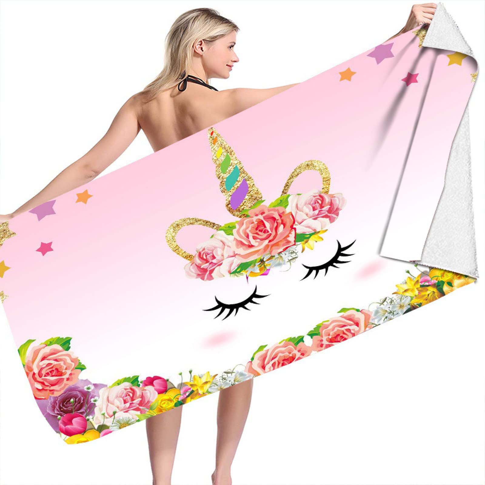 Ręcznik plażowy 100 x 200 cm, różowy jednorożec, ręcznik z mikrofibry dla dorosłych kobiet mężczyzn, ręcznik gimnastyczny do podróży, pływania, na kemping, ręczniki plażowe, szybkoschnące i nie