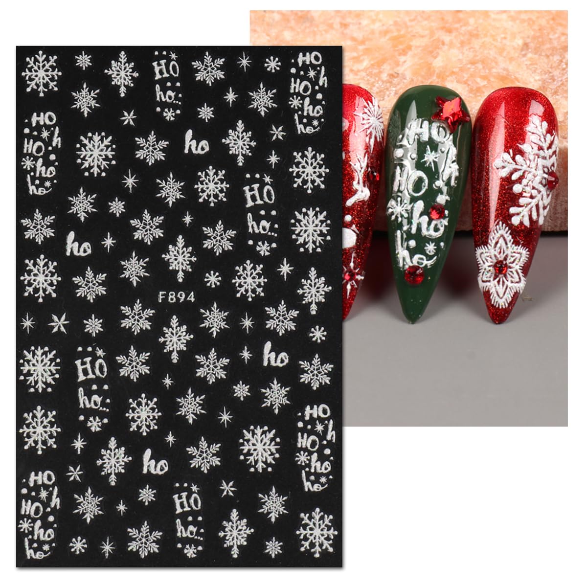 JMEOWIO Weihnachts-Nagelsticker Set - 8 Blätter Glitzer Schneeflocken Selbstklebend Für Nageldesign