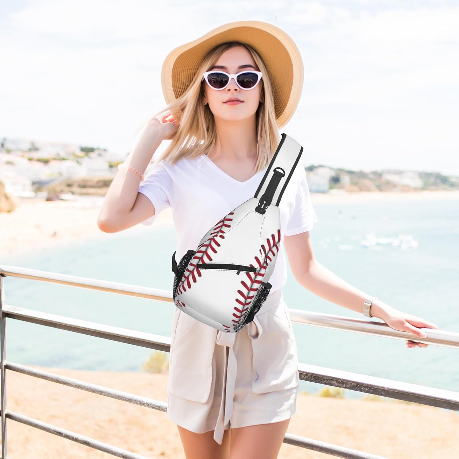 Sling Bag for Women Men, Crossbody Sling Backpack Chest Daypack Cross Body Bag Shoulder Bag (Baseball)