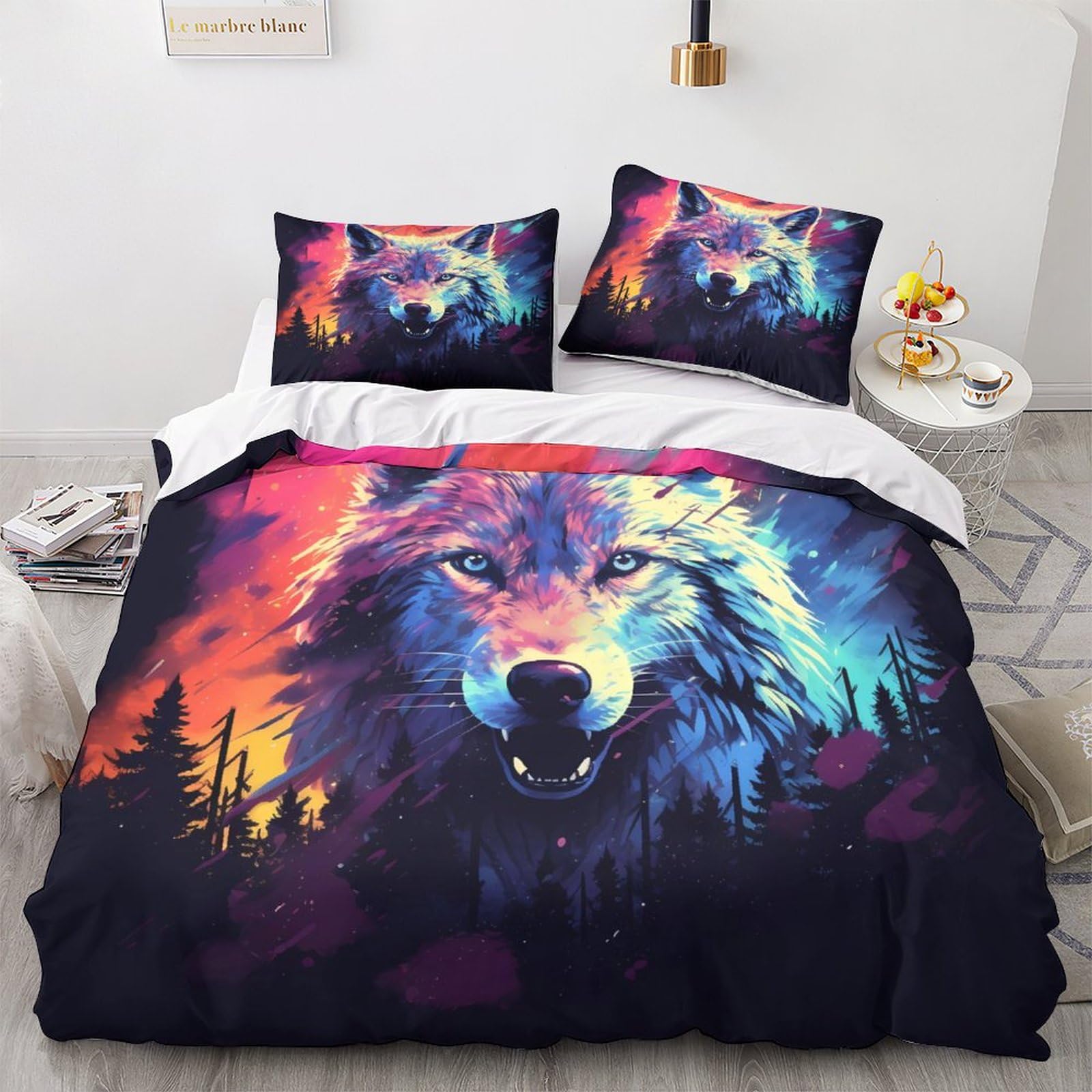 Housse de couette loup 3D pour transformer votre chambre en un refuge de nature sauvage King size