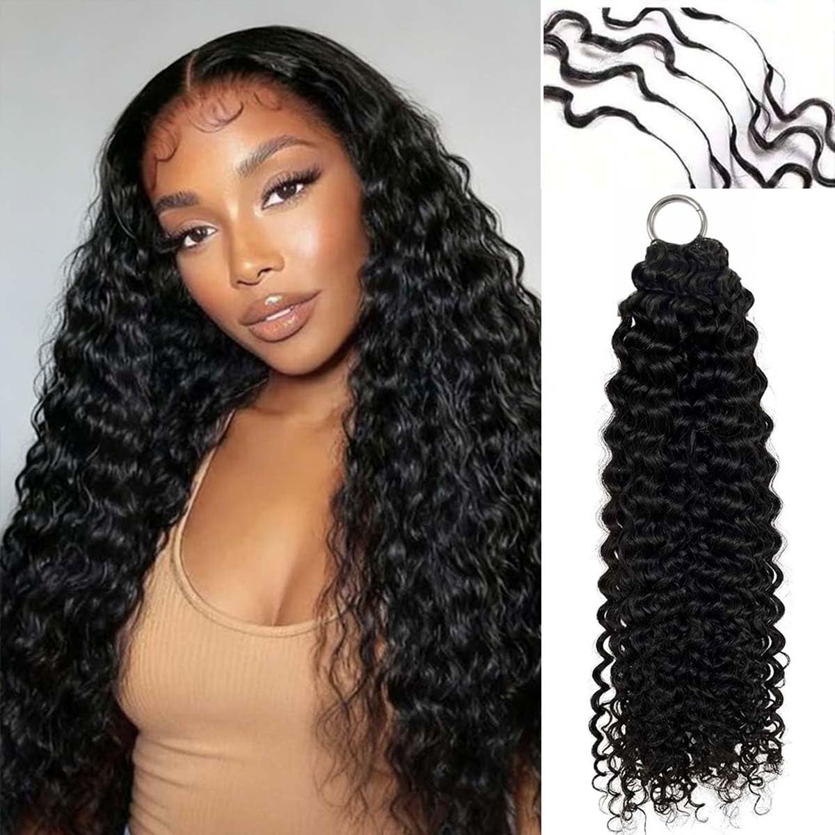 Burmese Water Wave Human Crochet Hair 18 Inch 50g Knotless Pre-Separated Feather Crochet Human Hair Extensions Curly Invisible Lightweight Reusable Micro-Link Crochet Hair Bundles for Women