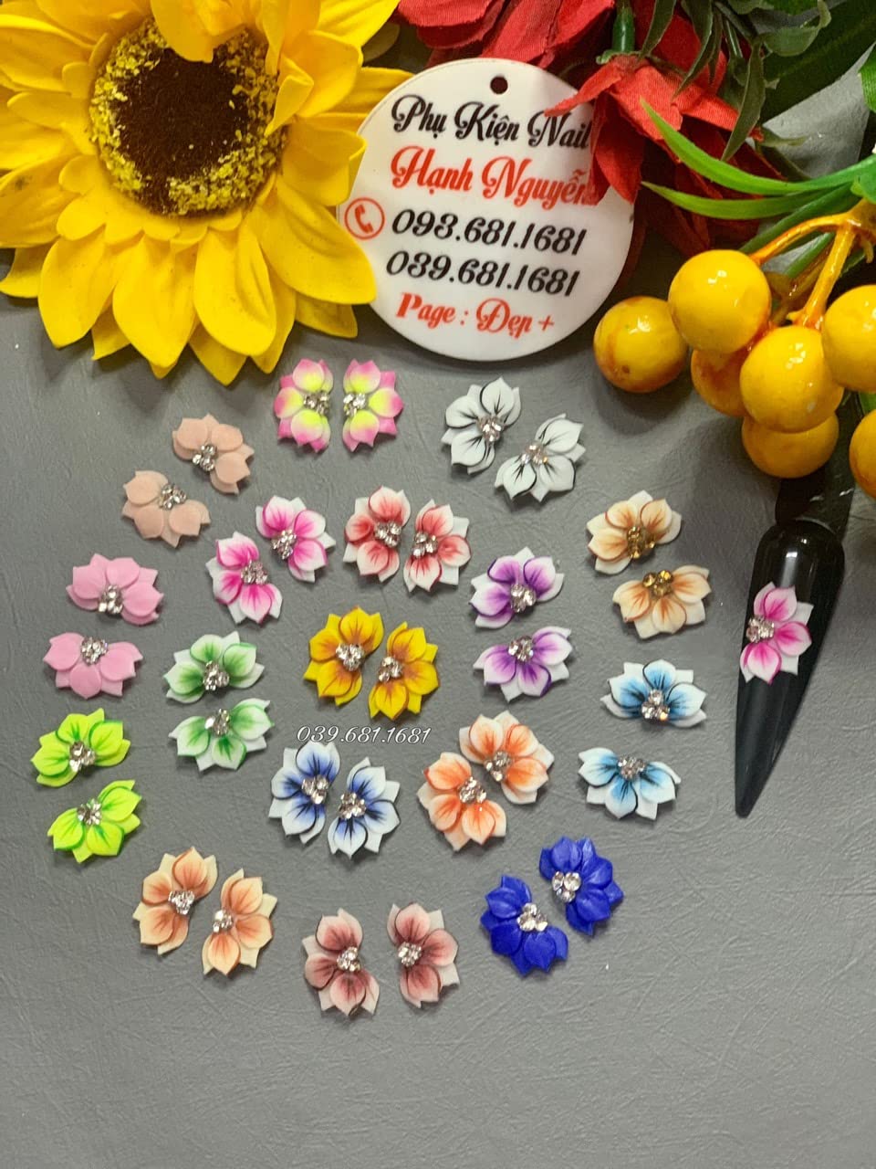 Set 34PCs 3D Acrylic Sweetheart Flower Nail Art Charms Handmade by Acrylic Powder Design Acrylic Nail Art for Women Girls (Full17Colors-34Pcs)