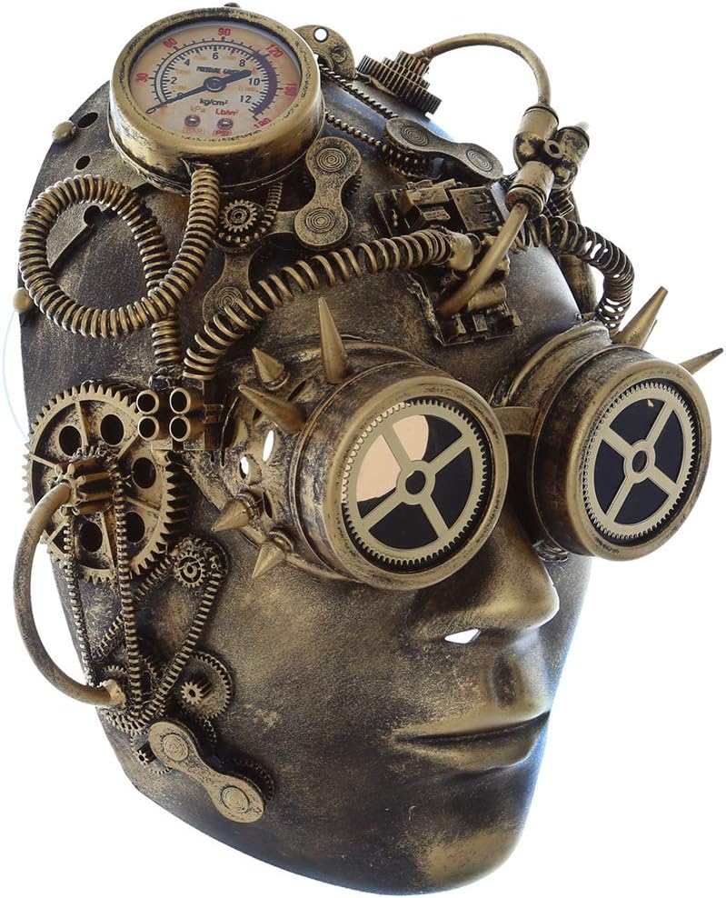 Steampunk Mechanical Human Full Mask Goggles Costume - Gold