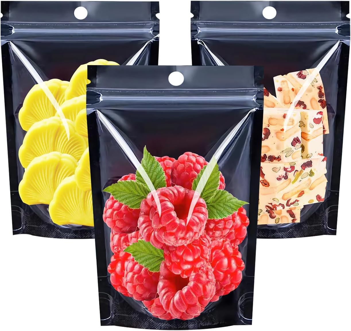 100PCS Resealable Mylar Food Storage Bags,Black Smell Proof Foil Bags with Clear Front Window,7x10 Inch Stand Up Pouches Reusable Bag for Small Business,Coffee,Party Favors,Cookies.