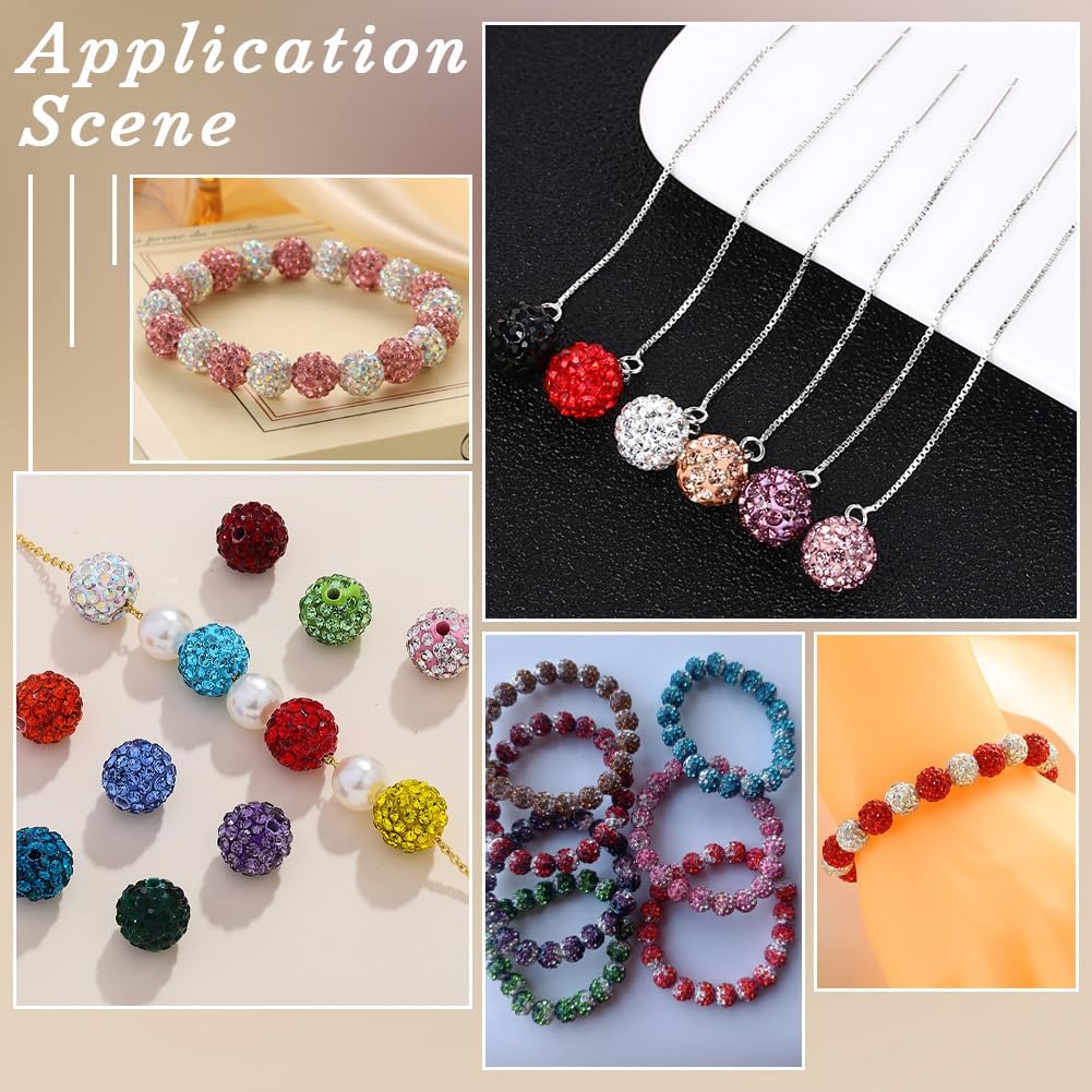1 Box 240pcs 24 Colors 10mm Round Resin Rhinestone Beads Sparkle Clay Rhinestones Bubblegum Pave Disco Ball Loose Spacer Bead Charm Bulk for Jewelry Making Necklace Decor DIY Craft Supply