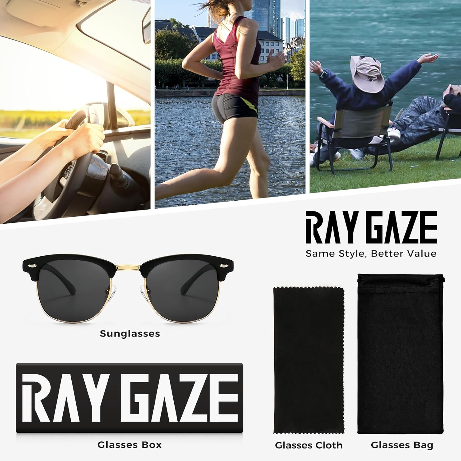 Polarized Sunglasses for Men Women–UV Blocking Retro Semi-Rimless Shades for Driving & Outdoors - Image 6