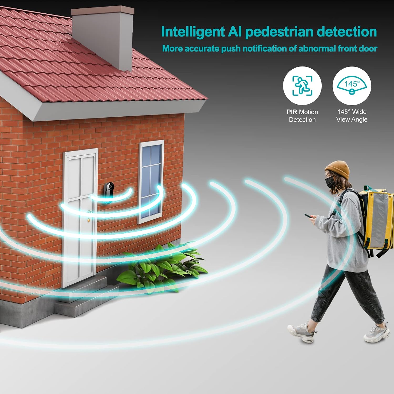 TECGUUD WiFi Doorbell Camera with Chime, Battery Powered Video Door Bell Camera with 32G SD Card, Anti Theft Alarm Trigger, AI Human Motion Detection, 2.4GHz WiFi, 2-Way Audio, 1080P Night Vision