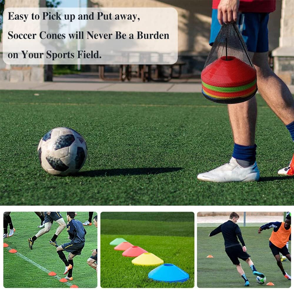 20 Pcs Agility Field Cones, Soccer Markers Disc with Net Bag, Pro Disc Cones for Training Football, Low Profile Field Markers Kids and Adults