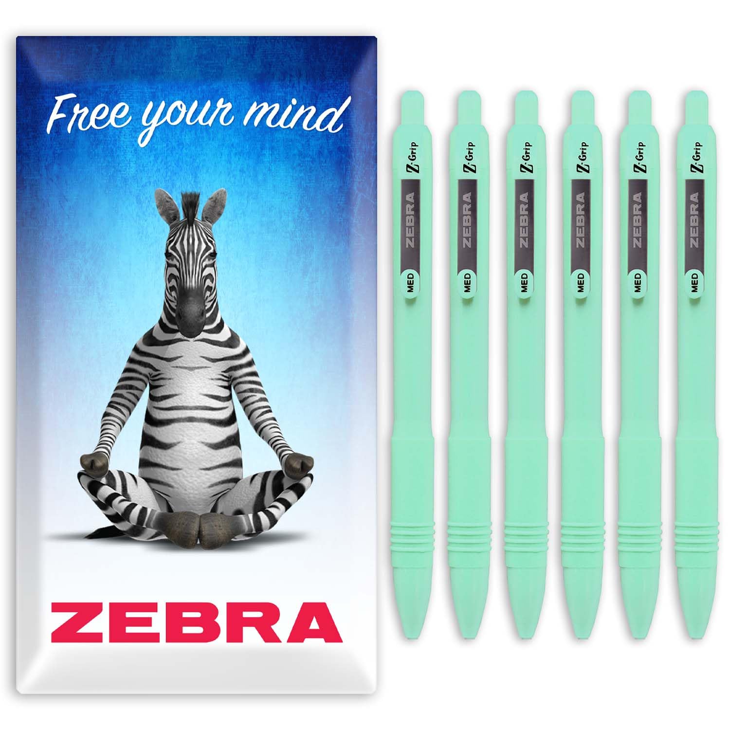 Zebra Z-Grip Smooth Ballpoint Pen - 1.0mm - Black Ink - Pack of 6 - In Envelope Gift Packaging (Pastel Green)