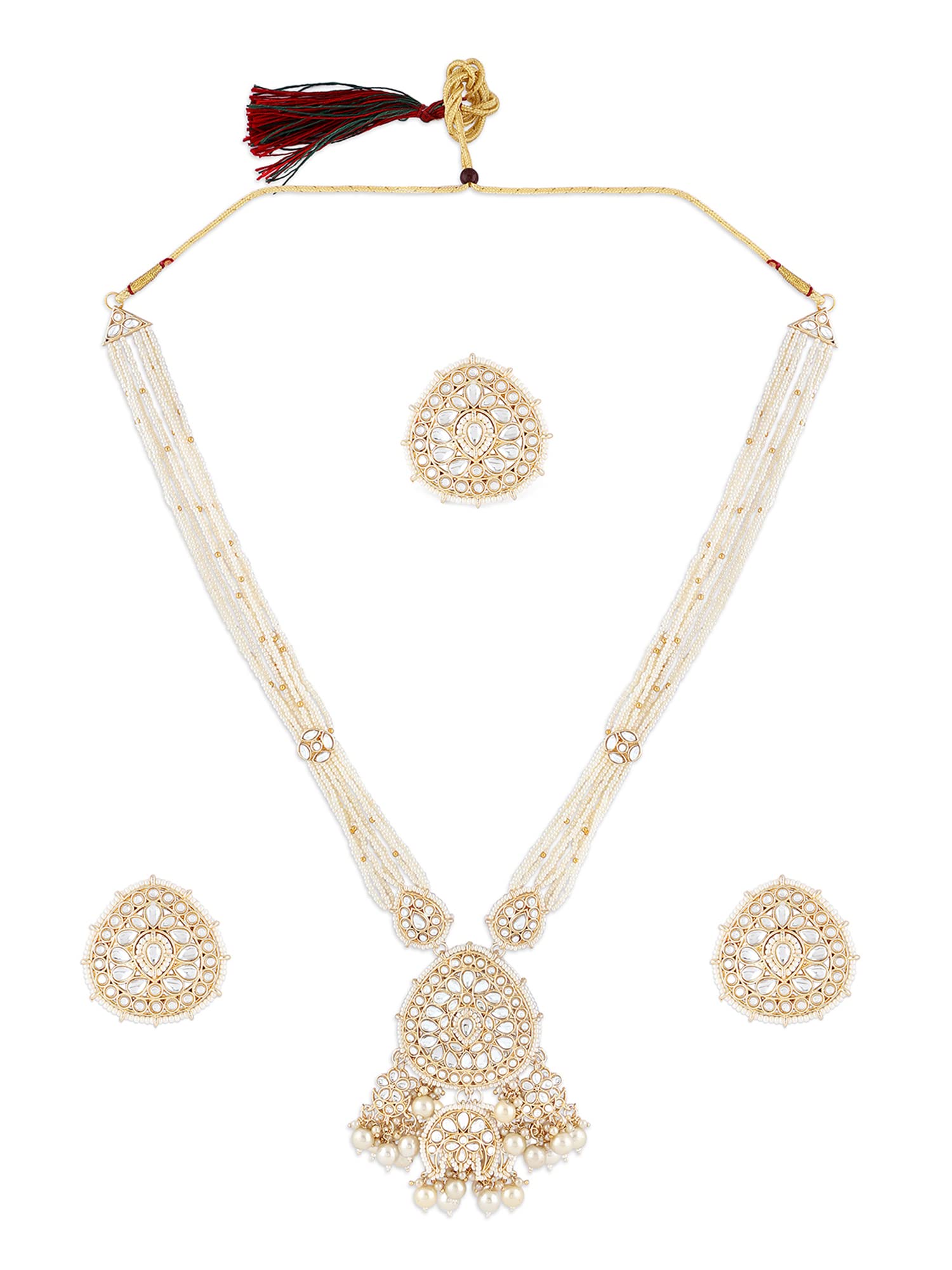 ZAVERI PEARLS Gold Tone Kundan Multistrand Long Bridal Necklace Earring & Ring Set For Women-ZPFK15913 (B0C4H2QMTG) Amazon Price History, Amazon Price Tracker