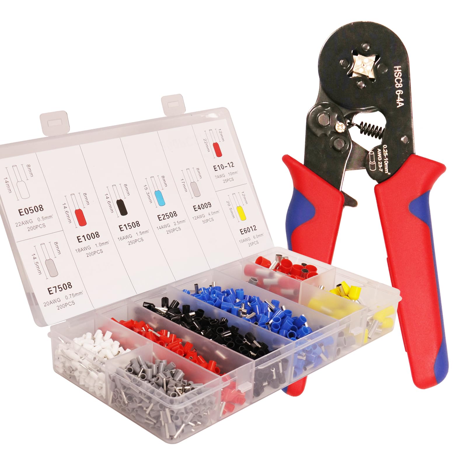 Fidioto Ferrule Crimping Tool Kit, One AWG23-7 (6-4A) Self-Adjustable Ratchet Wire Crimping Tool with 1200PCS Wire Terminals Crimping Connectors Wire