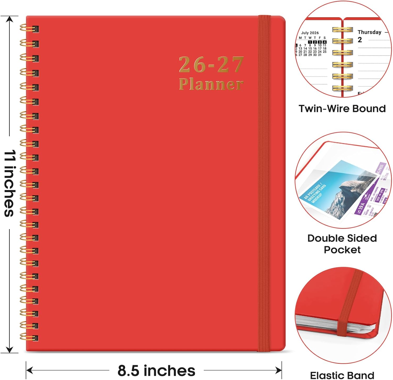 Planner 2026-2027, 8.5" x 11" Weekly and Monthly Academic Year Planner Calendar, July 2026 - June 2027, Hardcover Large School Planning Agenda With Tabs, Perfect for School & Office Supplies, A4, Tomato Red