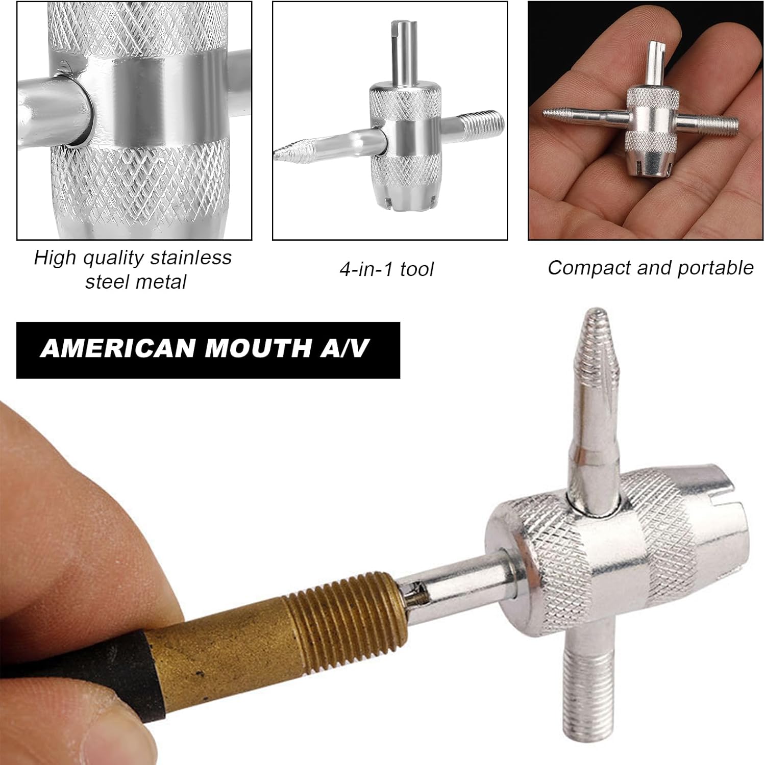 4-Way Valve Core Tool Tire Valve Tools, 4-in-1 Tyre Valve Core Tool Tire Stem Core Wrench, Multifunctional 4 Way Valve Stem Remover Tire Repair Tool for Car Motorcycle Bicycle
