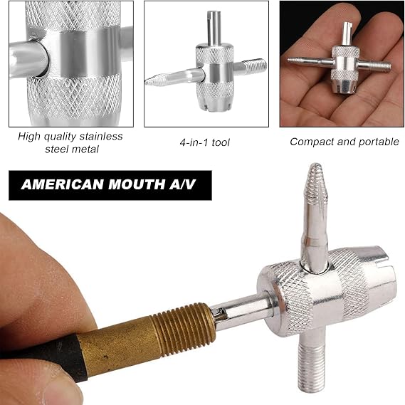 DXNQ 4-Way Valve Core Tool Tire Valve Tools, 4-in-1 Tyre Valve Core Tool Tire Stem Core Wrench, Multifunctional 4 Way Valve Stem Remover Tire Repair Tool for Car Motorcycle Bicycle