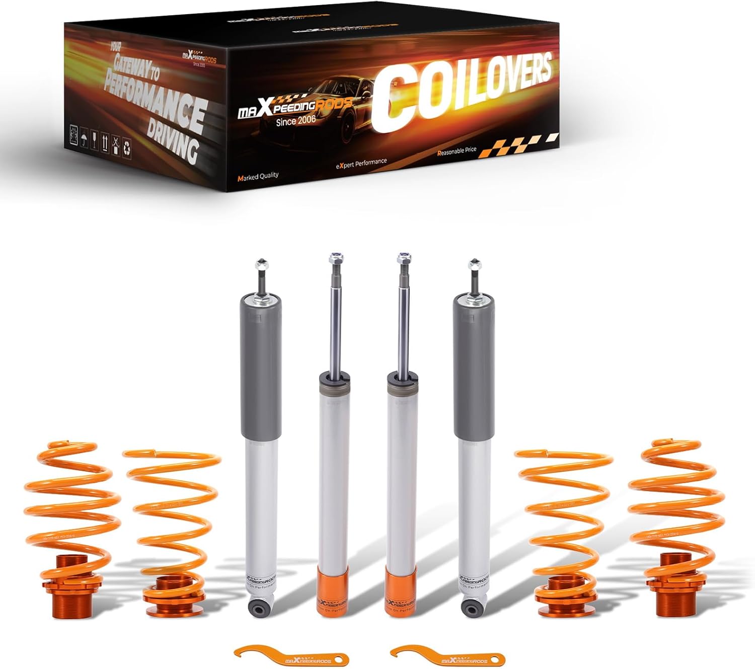 maXpeedingrods Coilovers for BMW E30 1982-1991, Height Adjustable Coilovers Suspension Kit, Preset Damping Lowering Kit Gold