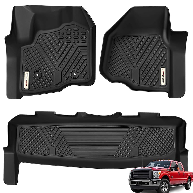 Tapetes automotivos sob medida em TPE para Ford F-250 F-350 F-450 F-550 Super Duty SuperCrew ou Crew Cab 2012 a 2016, preto, kit com 3 peças