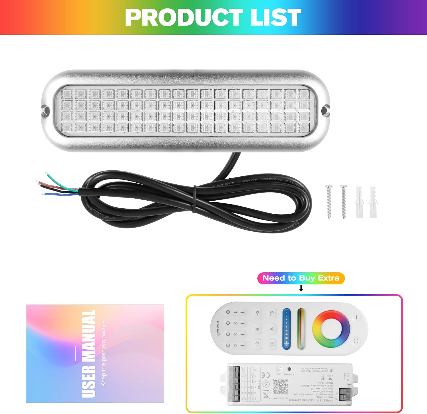 HUSUKU RS10 6000LM Underwater Marine Light for Boat, RGB 72LED 7" 12V 60W, All-Metal Body IP68 Waterproof, Ultra Bright Color Change Boat LED Light for Yachts Boats Transom Dock Pontoon Sailboat