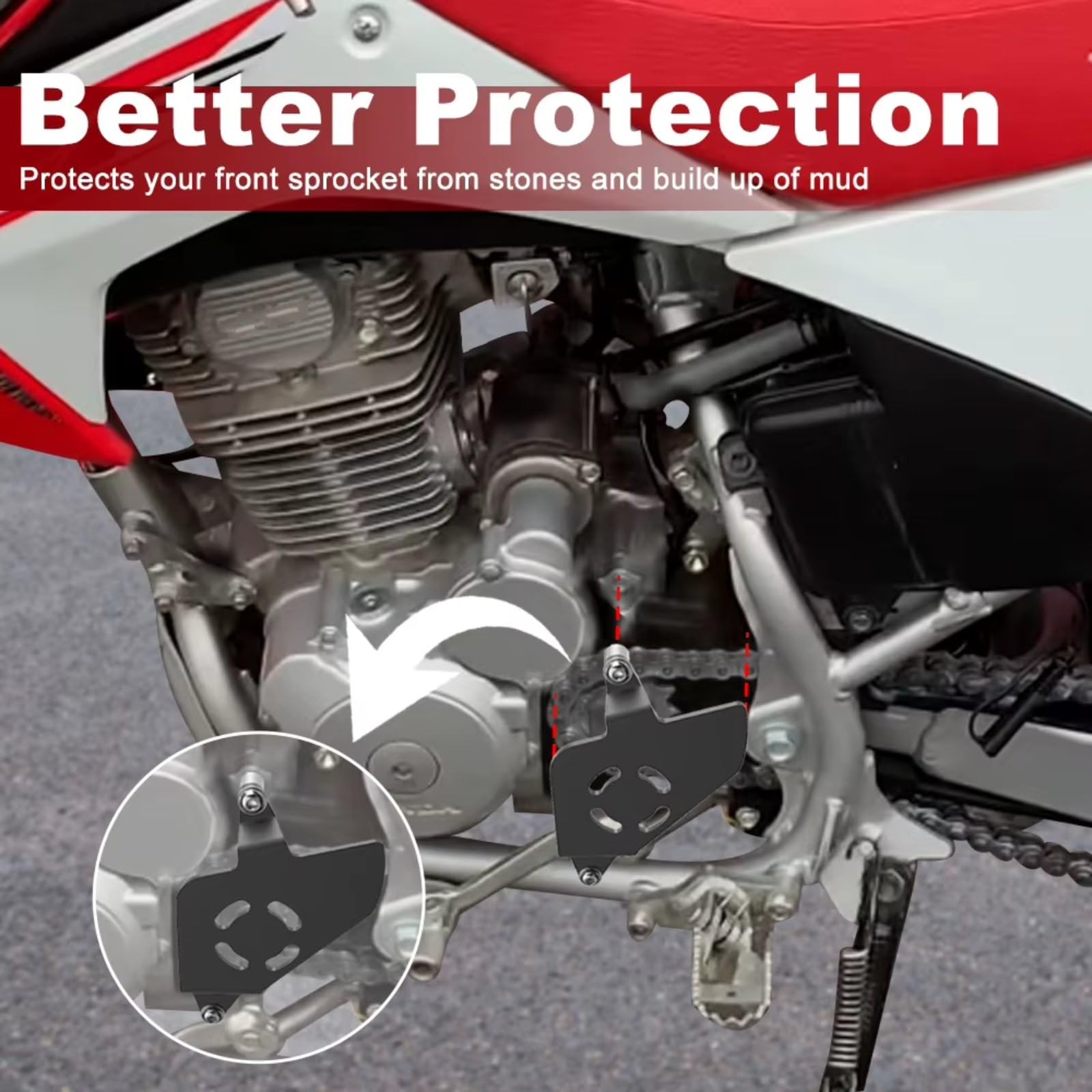 Cubierta protectora piñón delantero motocicleta para CRF230F 2003-2019 Cubierta de piñón Delantero | Protege eficazmente la cadena de arena, piedras, agua de lluvia y escombros.