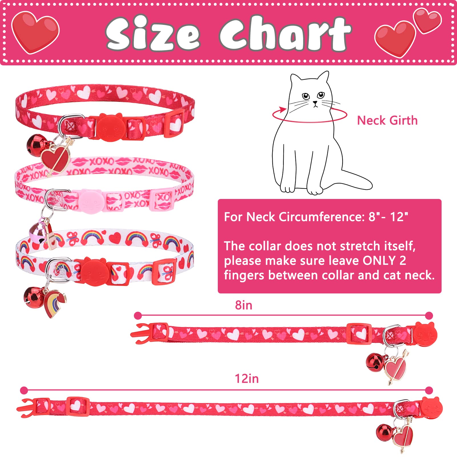 Collares de gato Breakaway para el día de San Valentín, collares ajustables para gatitos con campana y bonitos colgantes, decoración para niñas, niños, gatos, cachorros y mascotas pequeñas