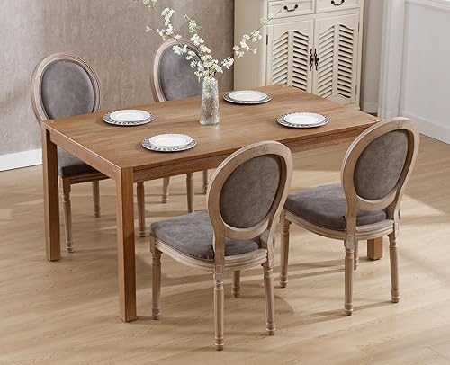 Miniatura 115 de chairus Juego de 2 sillas de comedor de ratán de granja, sillas de campo francesas de cuero con respaldo redondo, sillas laterales ovaladas para