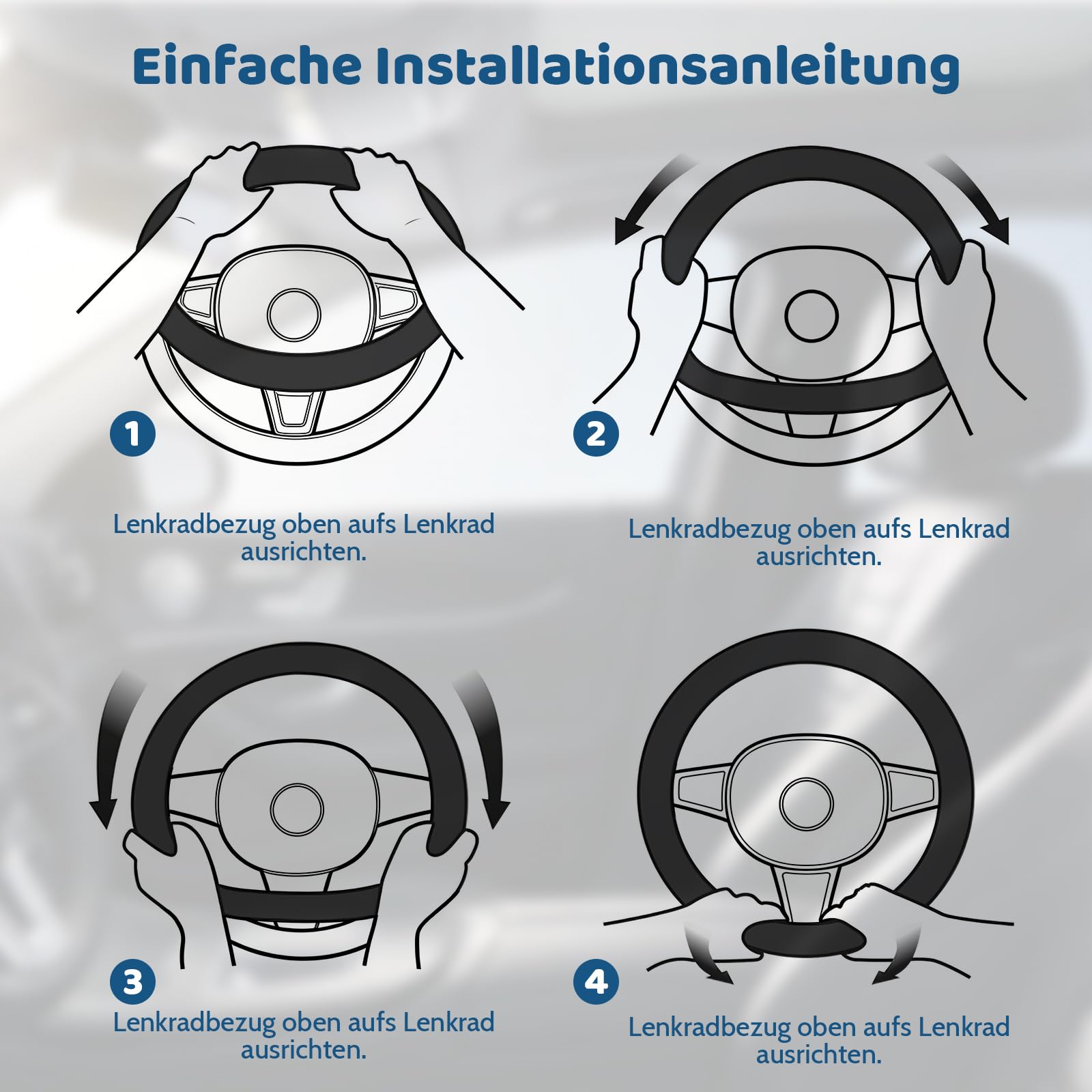 Auto Lenkradbezug 37-38 cm Universal Lenkradbezug Leder Steering Wheel Cover Kunstleder rutschfest Bequem für Sommer & Winter (Schwarz)