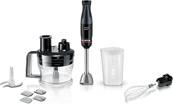 Bosch ErgoMaster Series 4 MSM4B670GB Pressure Controlled Speed 2 in 1 Hand Blender with Mini Food Processor, Beaker and Whisk, Stainless Steel Blade, 1000 W Motor, Black