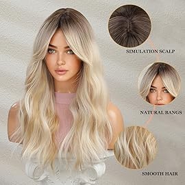 Esmee Long Wavy Ombre Blonde Wigs for Women Natuaral Synthetic Hair Heat Resistant Wig for Daily Party Cosplay Use