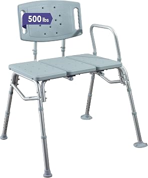 Bariatric Transfer Bench Shower Chair for Bathtub - Adjustable and Lightweight Aluminum Frame with Seat Drainage Holes - Bariatric Shower Benches for Seniors with 500 lb Weight Capacity