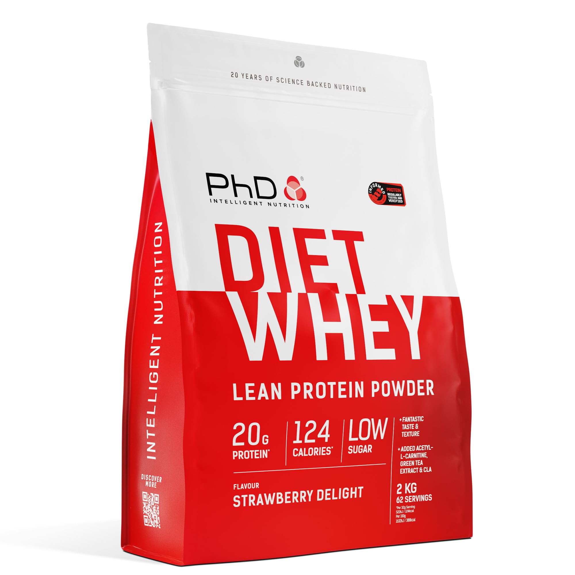 PhD Nutrition Diet Whey - High Protein Lean Matrix, Strawberry Delight - 80 Servings Per 2 kg Bag