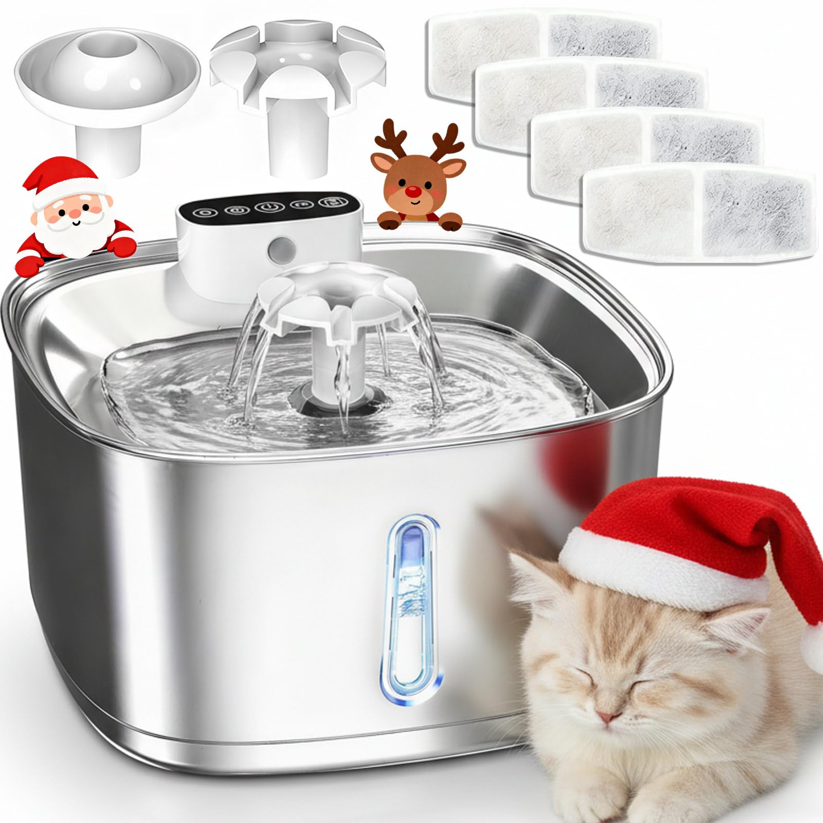 Fontaine eau chat inox sans fil rechargeable 3,2L automatique