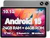 Tablet 10.1 Pulgadas, Android con Funda, Gris | 24GB RAM + 64GB ROM 1TB Expandible, Pantalla Táctil IPS HD 1280x800, Batería 6600mAh, WiFi 6, BT 5.4, Doble Cámara 1