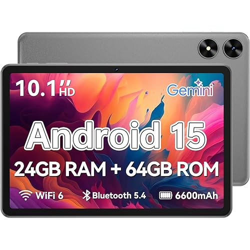 Tablet 10.1 inch, Android 15 Tablet with Case, 24GB RAM + 64GB ROM 1 TB Expandable, 1280x800 HD IPS Touch Screen, 8H Battery, WiFi 6, BT 5.4, Dual Camera (Gray)