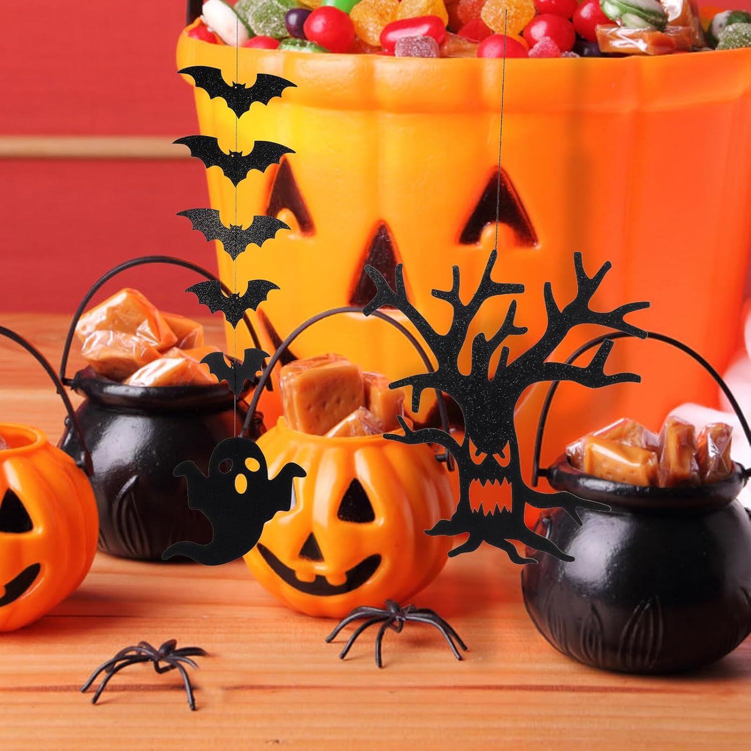 Operitacx Halloween Hanging Ornaments 12pcs Set, Paper Spider Witch Ghost Bat Decorations, Outdoor Party Supplies for Halloween Tree and Home Décor