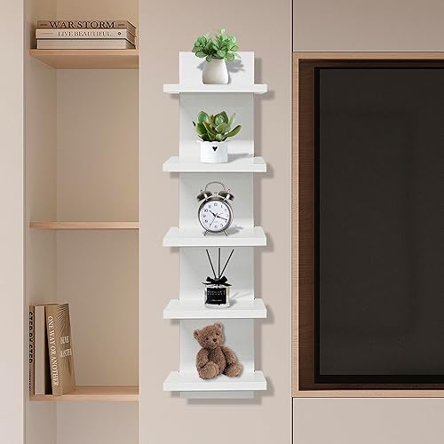 5 Tier Shelves for Wall, Decorative Wall Mounted Vertical Shelving