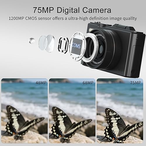 Miniatura 3 de FLATIC Cámara digital, cámaras 5K 75MP para fotografía con WiFi y tarjeta TF de 64 GB, cámara de vlogging automático para YouTube con pantalla