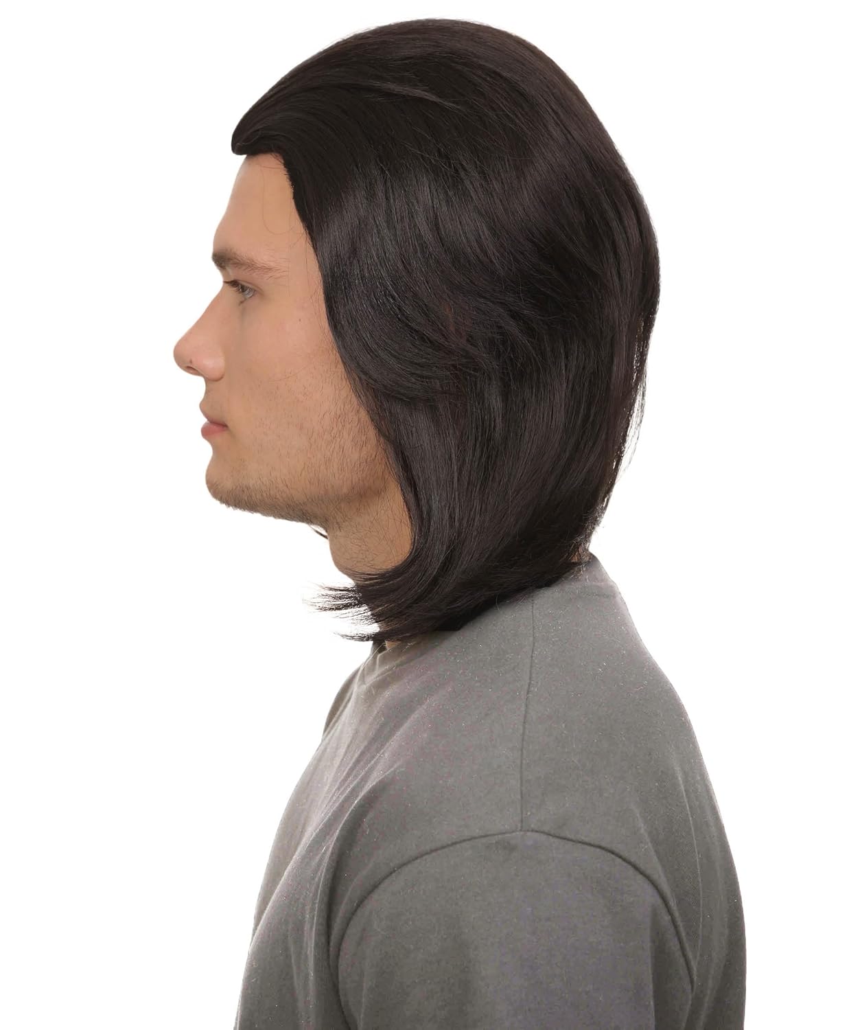 HPO Adult Men's 13" inch Medium Length Halloween Cosplay killer Movie Character Costume Wig, Black Color, Synthetic Soft Fibers, Perfect for your next Dark Arts Teacher Look!