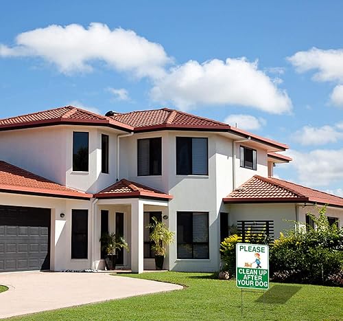 Miniatura 6 de Letrero Clean Up After Your Dog (2 unidades) de 12 x 9 pulgadas, letrero de limpieza después de tus mascotas, doble cara con alambre de metal,