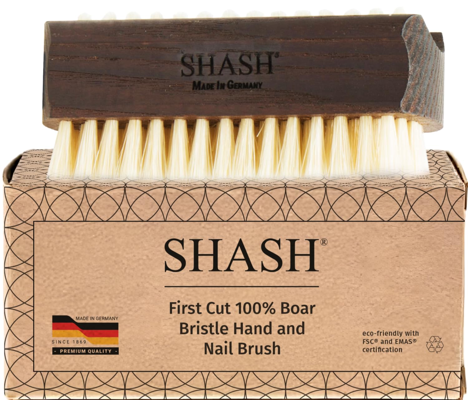 SHASH Dal 1869 Prodotto in Germania Spazzola per Unghie e Spazzola per Mani in Legno di Faggio Termico con Setole Morbide | Favorisce una Pelle più Morbida e Liscia, Design Confortevole