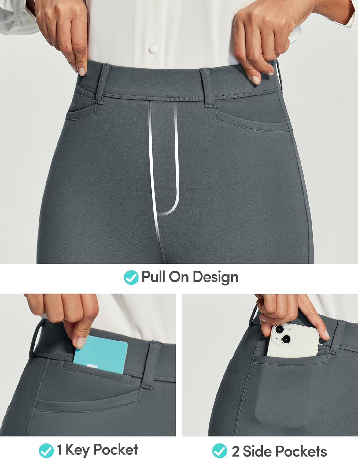 IUGA Stretchy Work Pants Women Pull On Skinny Ponte Dress Pants Slim Fit Office Teacher Business Casual Outfits with Pockets - Image 5