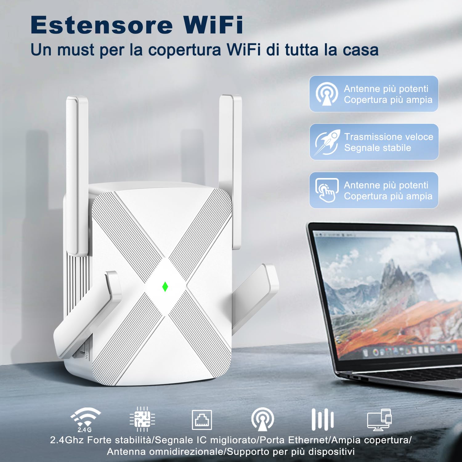 Ripetitore WiFi 6 Antenne - Amplificatore Segnale, 2 Porte LAN | Per Casa E Ufficio, Copertura Ampia - Foto 3