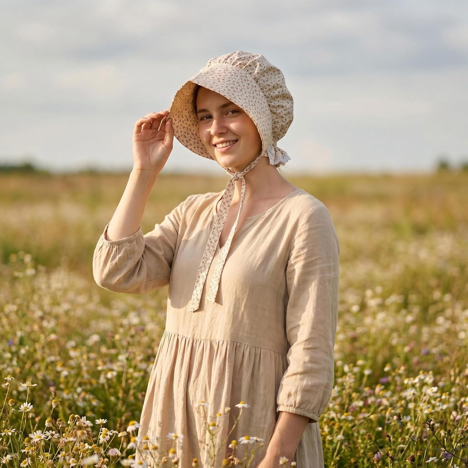 Vintage Costume Hat, Colonial Bonnet Cap with Flower Pattern