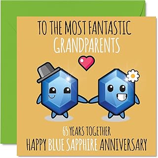 Cute Blue Sapphire Anniversary Card for Grandparents - 65 Years Together - Happy 65th Wedding Anniversary Cards for Grandpa Grandma Nanny, 5.7 x 5.7 Inch Greeting Cards for Sixty-Fifth Anniversaries