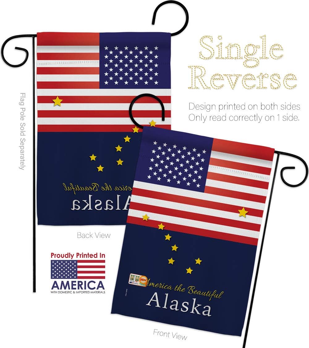 US Alaska Garden Flag Set Wall Holder Americana States USA American Territories Republic Country Particular Area Small Decorative Gift Yard House Banner Made In 13 X 18.5