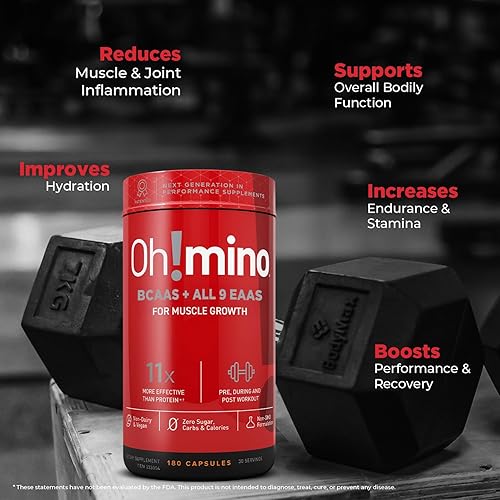 Miniatura 3 de Oh!mino Suplemento de aminoácidos esenciales. Cápsulas de cafeína. Los 9 EAA, BCAA y el aminoácido perfecto para entrenamientos, energía